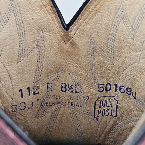 Vintage Dan Post Leather Western Cowboy Boots Burgundy Embroidered Men's 8.5D - Picture 6 of 12